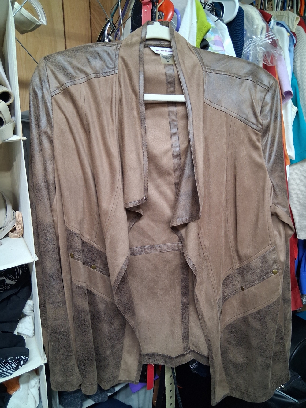 Allison Daley Brown Suede Open-Front Draped Jacket